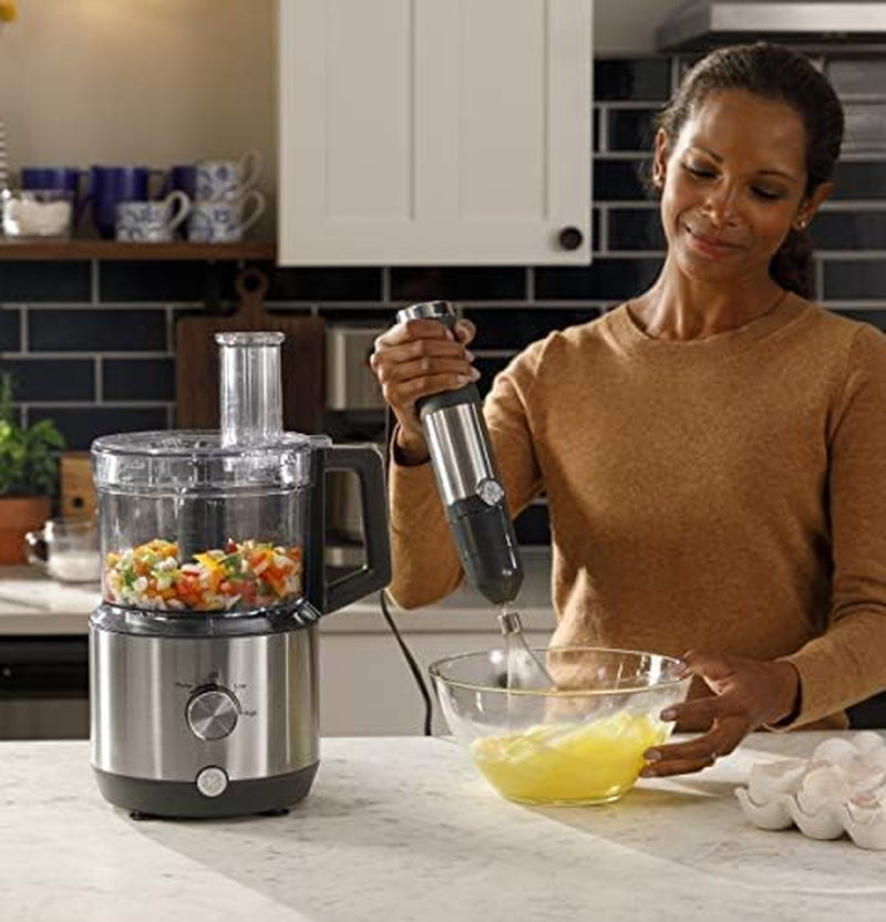 GE Immersion Blender - Versatile Handheld Blender for Smoothies, Shakes & Baby Food with Whisk & Blending Jar, 2-Speed, 500 Watts, Easy Clean Stainless Steel Design