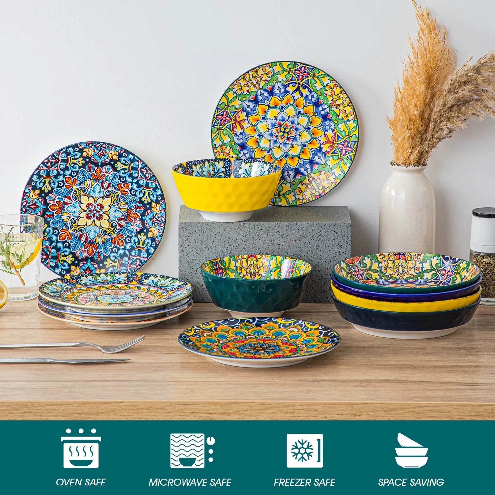 Transform Your Dining with the Vancasso Bohemian Ceramic Dinnerware Set – Stunning Stoneware Plates & Bowls for 6, Perfect for Every Occasion!