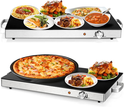 Electric Food Warmer Set - 2 Pack 22''X15'' Adjustable Temperature Buffet Warmers with Tempered Glass Surface - Perfect for Parties, Events, and Restaurants