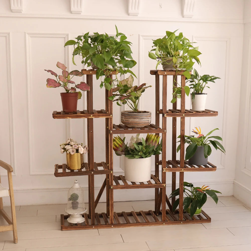 UNHO 46-Inch Multi-Tier Wooden Plant Stand - Stylish Flower Rack with 16 Shelves for Indoor & Outdoor Display