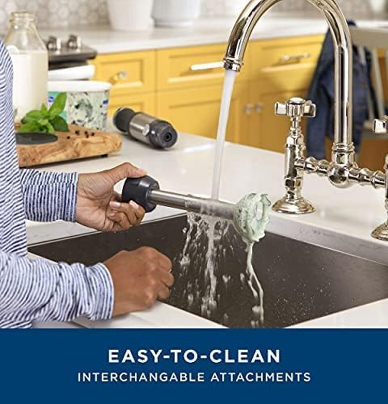 GE Immersion Blender - Versatile Handheld Blender for Smoothies, Shakes & Baby Food with Whisk & Blending Jar, 2-Speed, 500 Watts, Easy Clean Stainless Steel Design