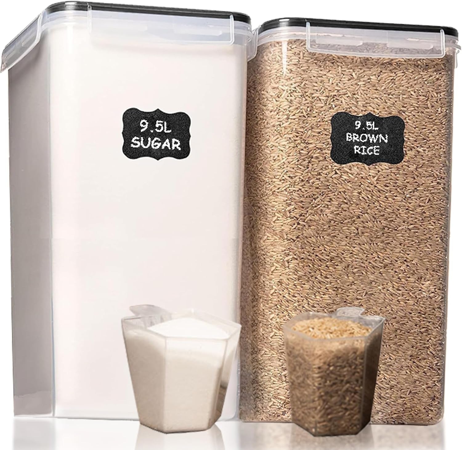 Extra Large 2 PC Food Storage Containers - 9.5L (321 Oz) Airtight Canisters for Flour, Sugar, Rice, Cereal & Pasta - BPA-Free, Leakproof Kitchen & Pantry Organization