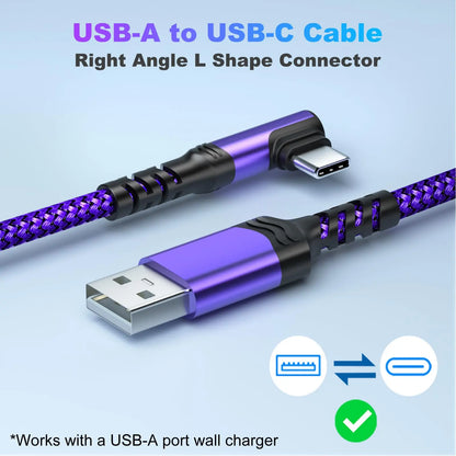 USB-C Cable 90 Degrees, USB a to USB-C Right Angle Design Nylon Braided Durable Fast Charging Cable for Iphone 16 Pro Max, Ipad Air 6, Huawei, Oppo and Xiaomi #GLOBAL PICKS