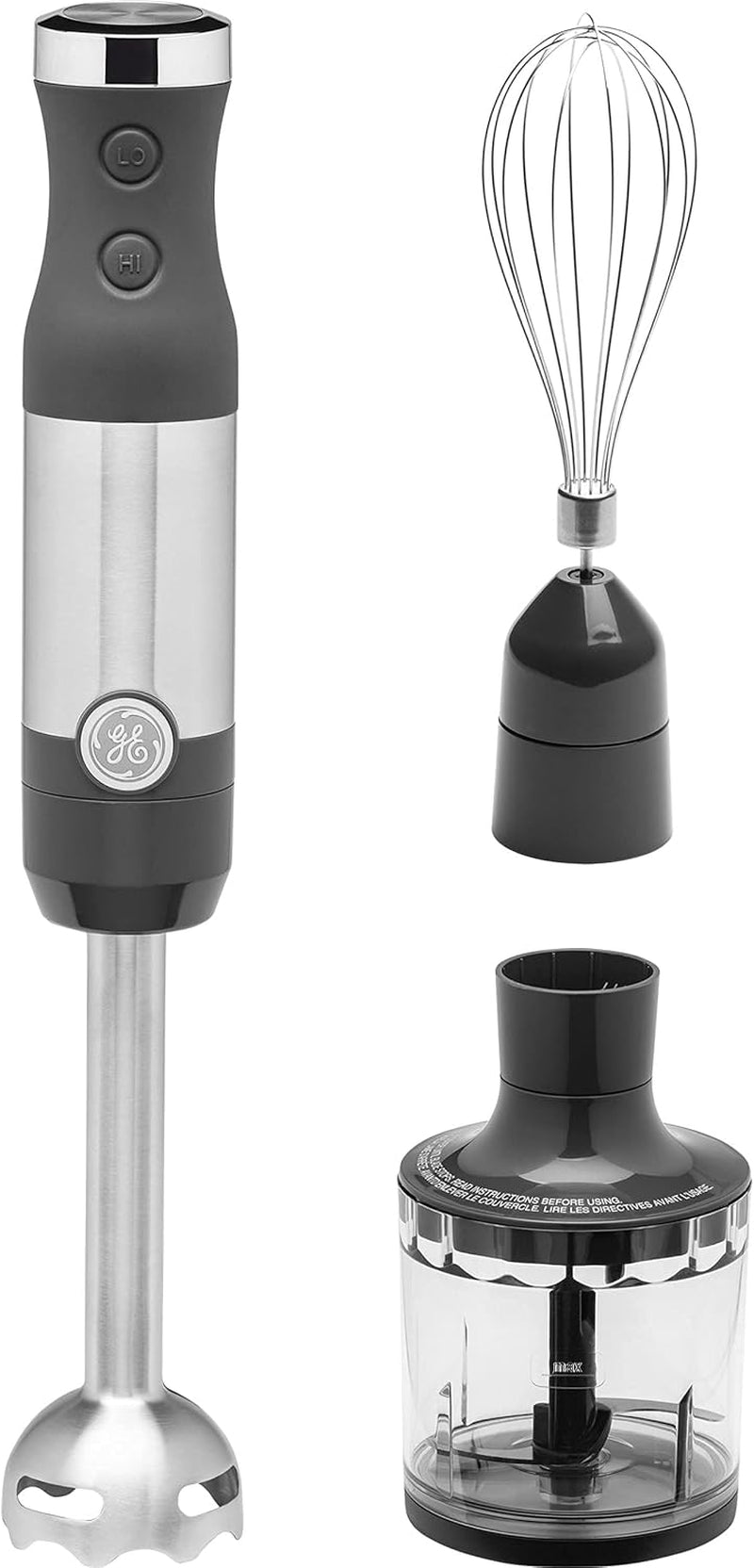 GE Immersion Blender - Versatile Handheld Blender for Smoothies, Shakes & Baby Food with Whisk & Blending Jar, 2-Speed, 500 Watts, Easy Clean Stainless Steel Design