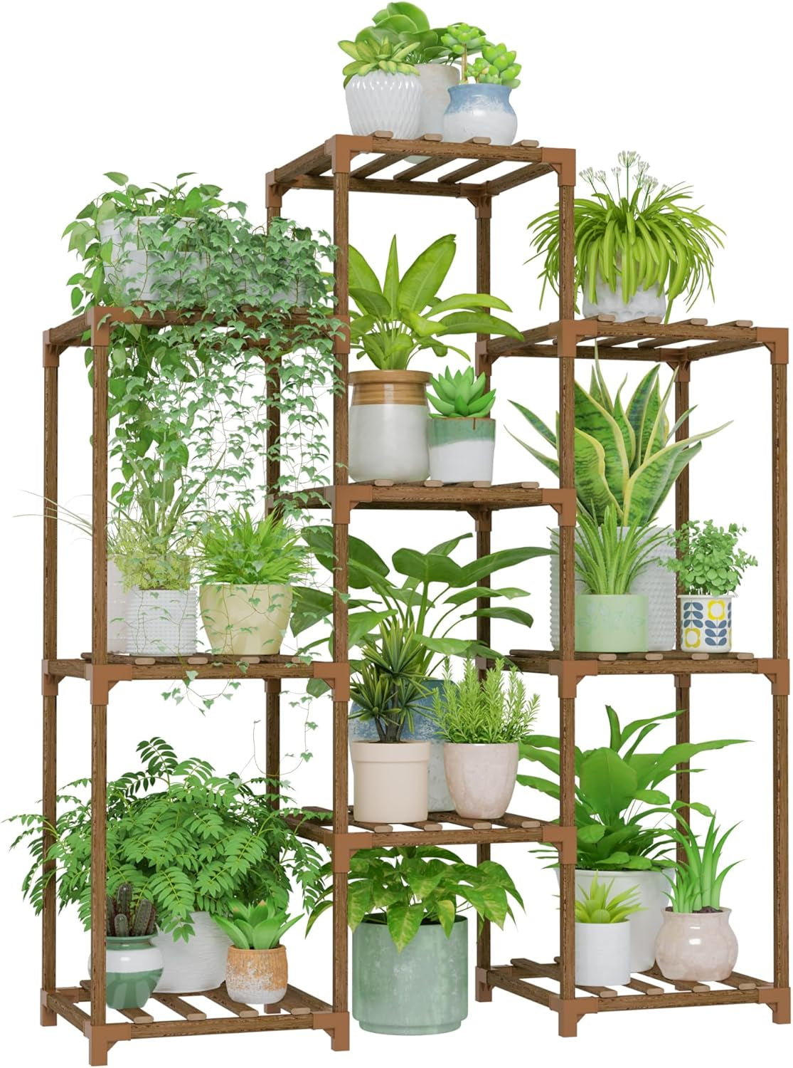 Elevate Your Greenery: 4-Tier Wooden Plant Stand - Stylish Indoor/Outdoor Rack for Boho Living Spaces and Gardening Enthusiasts