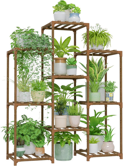 Elevate Your Greenery: 4-Tier Wooden Plant Stand - Stylish Indoor/Outdoor Rack for Boho Living Spaces and Gardening Enthusiasts