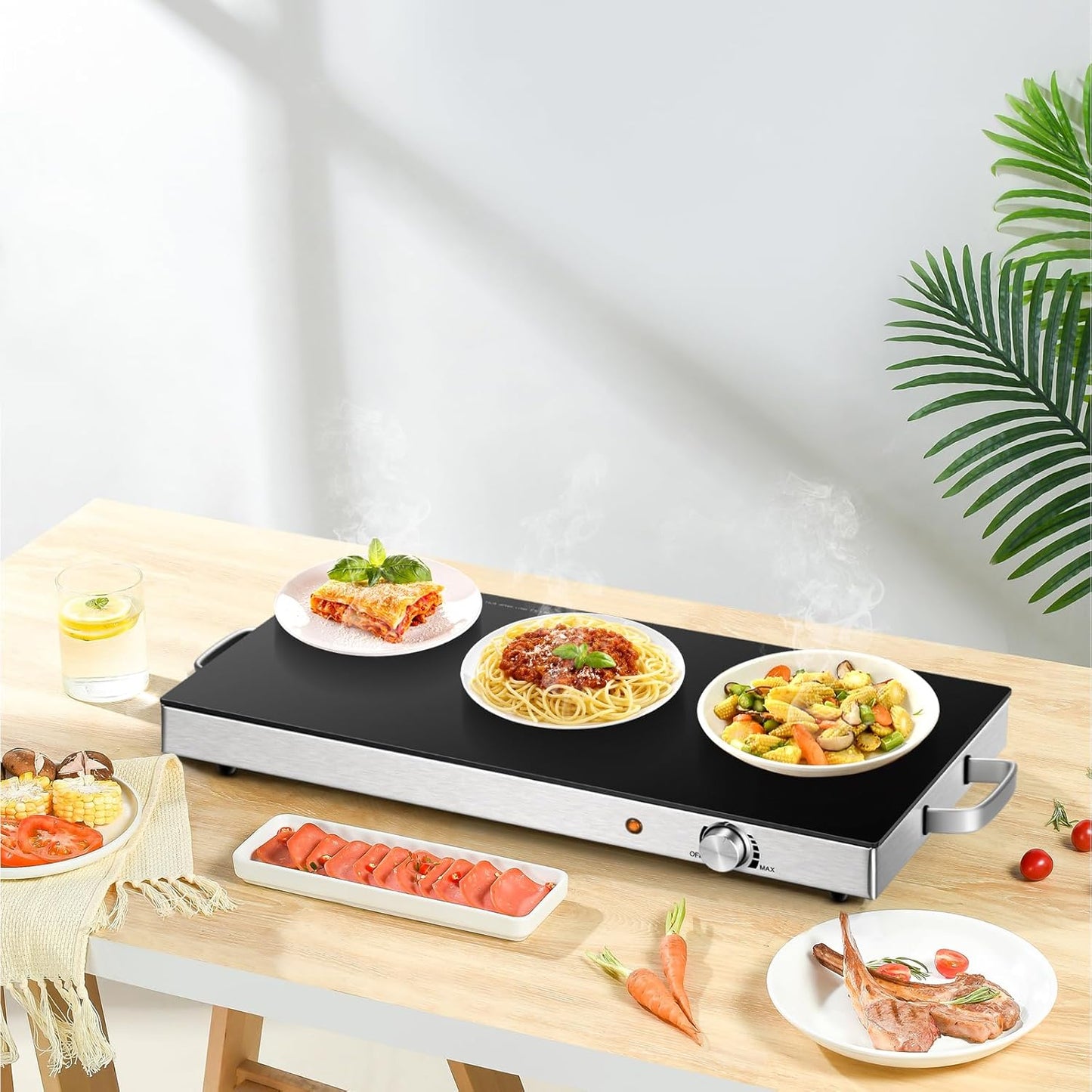 Electric Food Warmer Set - 2 Pack 22''X15'' Adjustable Temperature Buffet Warmers with Tempered Glass Surface - Perfect for Parties, Events, and Restaurants