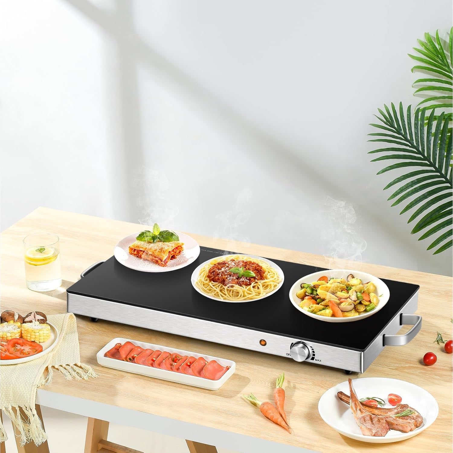 Electric Food Warmer Set - 2 Pack 22''X15'' Adjustable Temperature Buffet Warmers with Tempered Glass Surface - Perfect for Parties, Events, and Restaurants