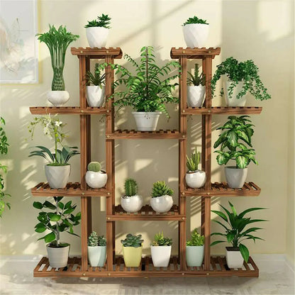 UNHO 46-Inch Multi-Tier Wooden Plant Stand - Stylish Flower Rack with 16 Shelves for Indoor & Outdoor Display