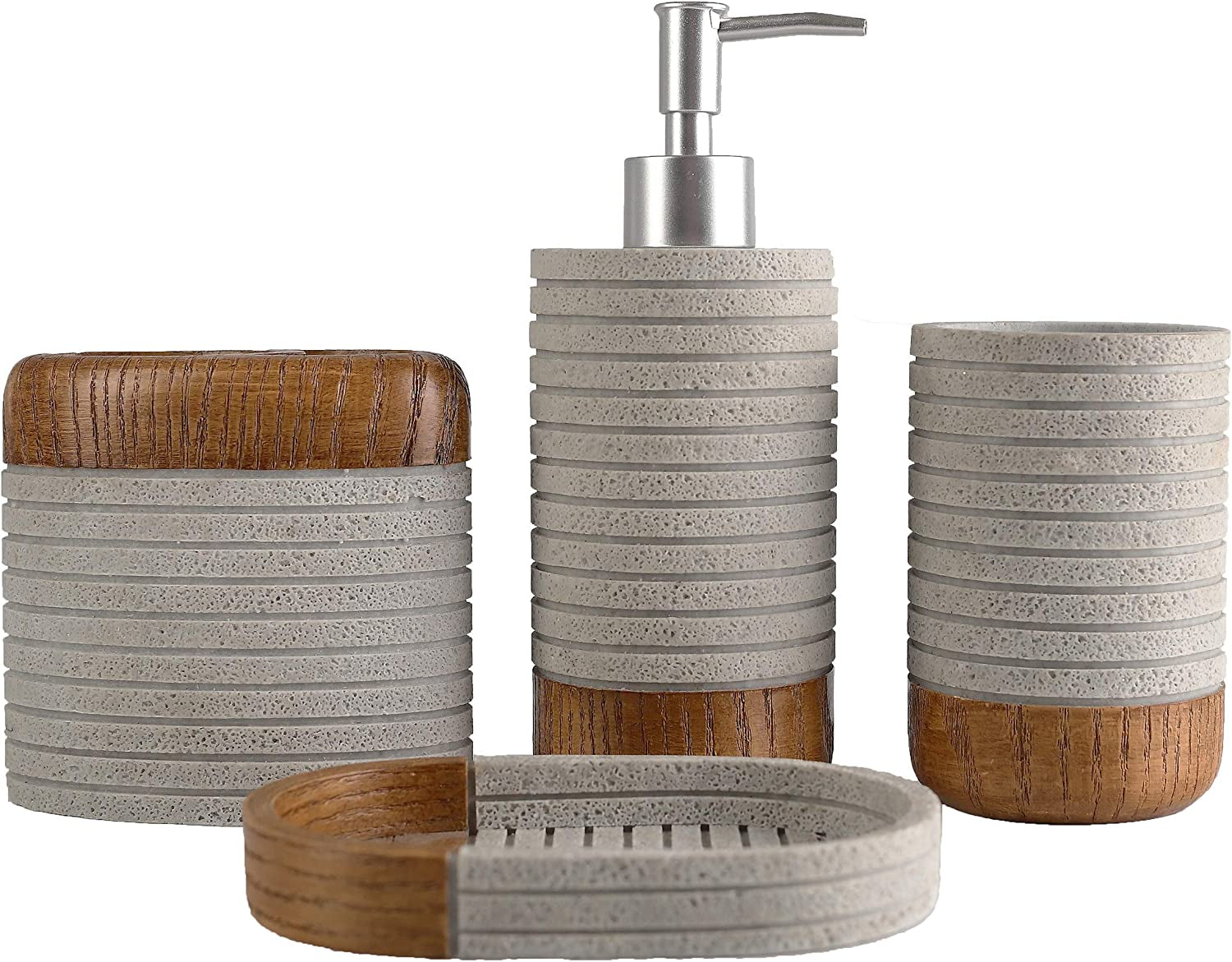 Chic Farmhouse Bathroom Accessories Set - 4-Piece Resin Gift Set with Toothbrush Holder, Soap Dispenser, Soap Dish, and Tumbler