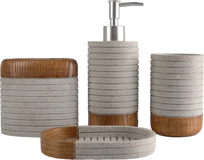 Chic Farmhouse Bathroom Accessories Set - 4-Piece Resin Gift Set with Toothbrush Holder, Soap Dispenser, Soap Dish, and Tumbler