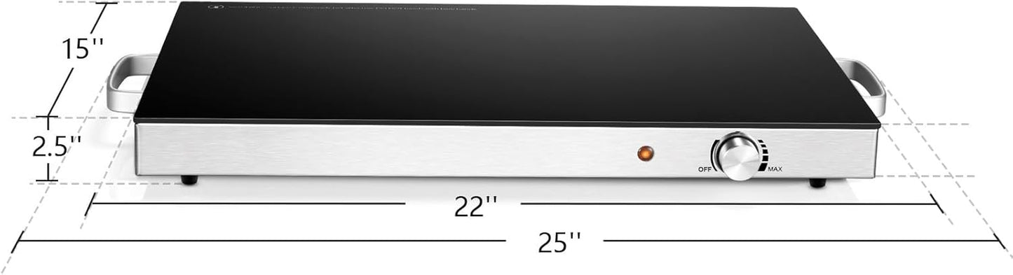 Electric Food Warmer Set - 2 Pack 22''X15'' Adjustable Temperature Buffet Warmers with Tempered Glass Surface - Perfect for Parties, Events, and Restaurants