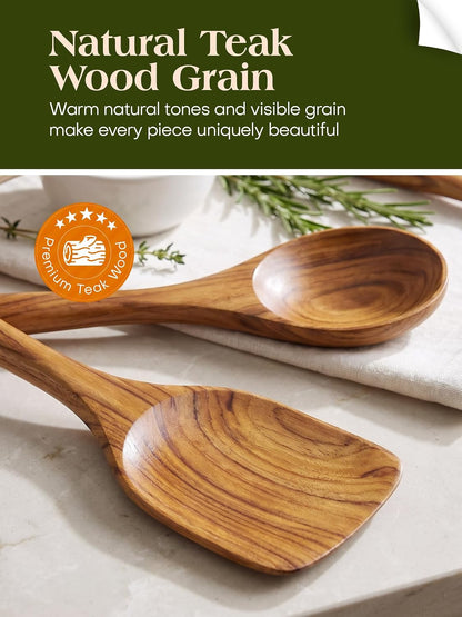 Premium 10-Piece Teak Wood Kitchen Utensil Set - Heat-Resistant, Nonstick Cooking Tools Including Spoons, Spatula, Ladle, Tongs, and Egg Whisk