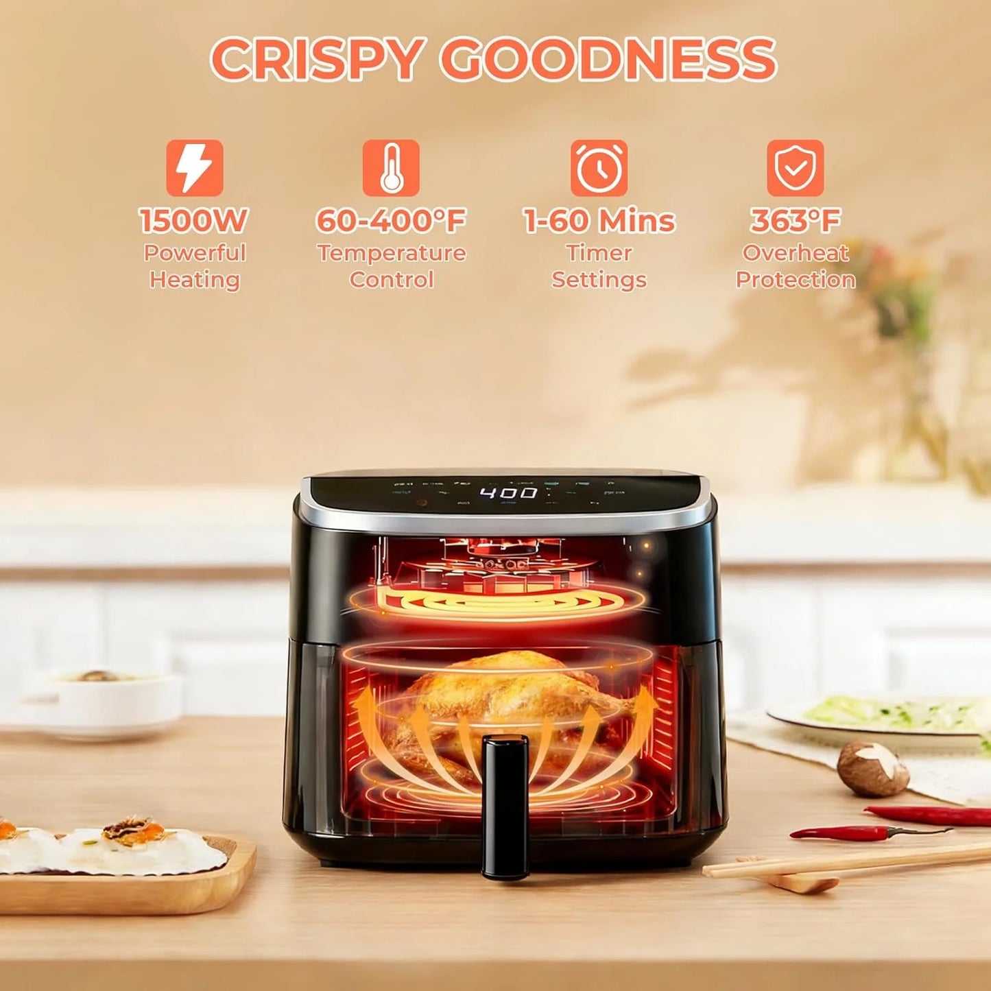 Transform Your Cooking with the Revolutionary 4Qt Air Fryer - Featuring Easy View Window, Interior Light, Digital Touchscreen & 8 Cooking Presets!