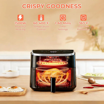 Transform Your Cooking with the Revolutionary 4Qt Air Fryer - Featuring Easy View Window, Interior Light, Digital Touchscreen & 8 Cooking Presets!