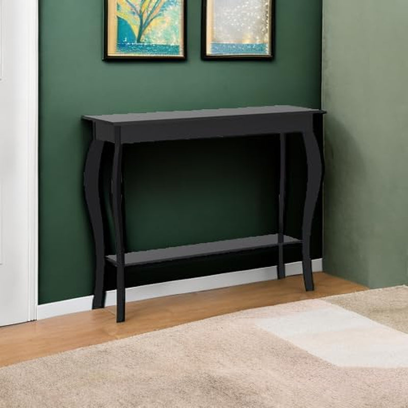 Stylish 39" Black Narrow Entryway Table with Storage Shelf - Elegant Console Table with Curved Legs for Living Room, Hallway, and Entryway