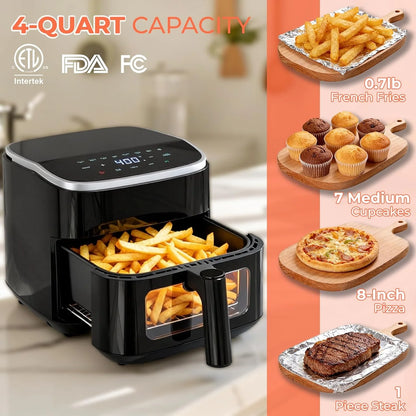 Transform Your Cooking with the Revolutionary 4Qt Air Fryer - Featuring Easy View Window, Interior Light, Digital Touchscreen & 8 Cooking Presets!