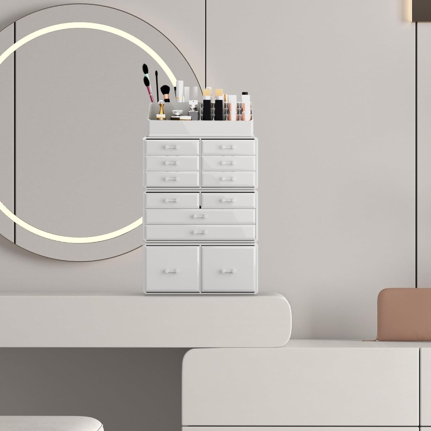 Elegant 12-Drawer Makeup Organizer - Stylish White Cosmetic Storage Solution