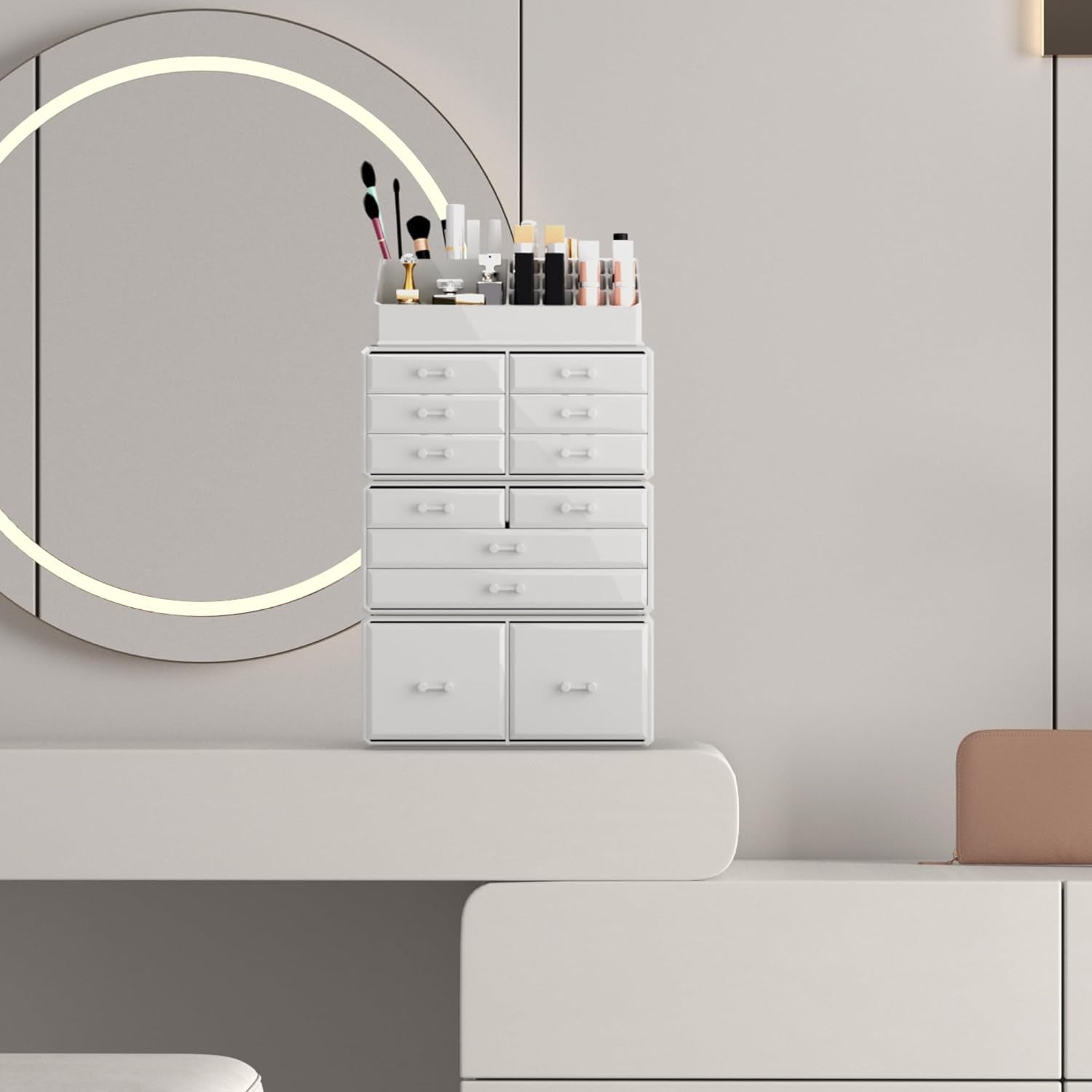 Elegant 12-Drawer Makeup Organizer - Stylish White Cosmetic Storage Solution