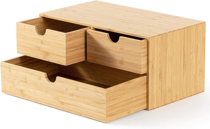 Elegant Bamboo Desk Organizer with 3 Drawers - Perfect for Office, Vanity & Bath Storage