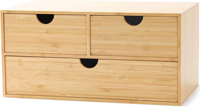 Elegant Bamboo Desk Organizer with 3 Drawers - Perfect for Office, Vanity & Bath Storage