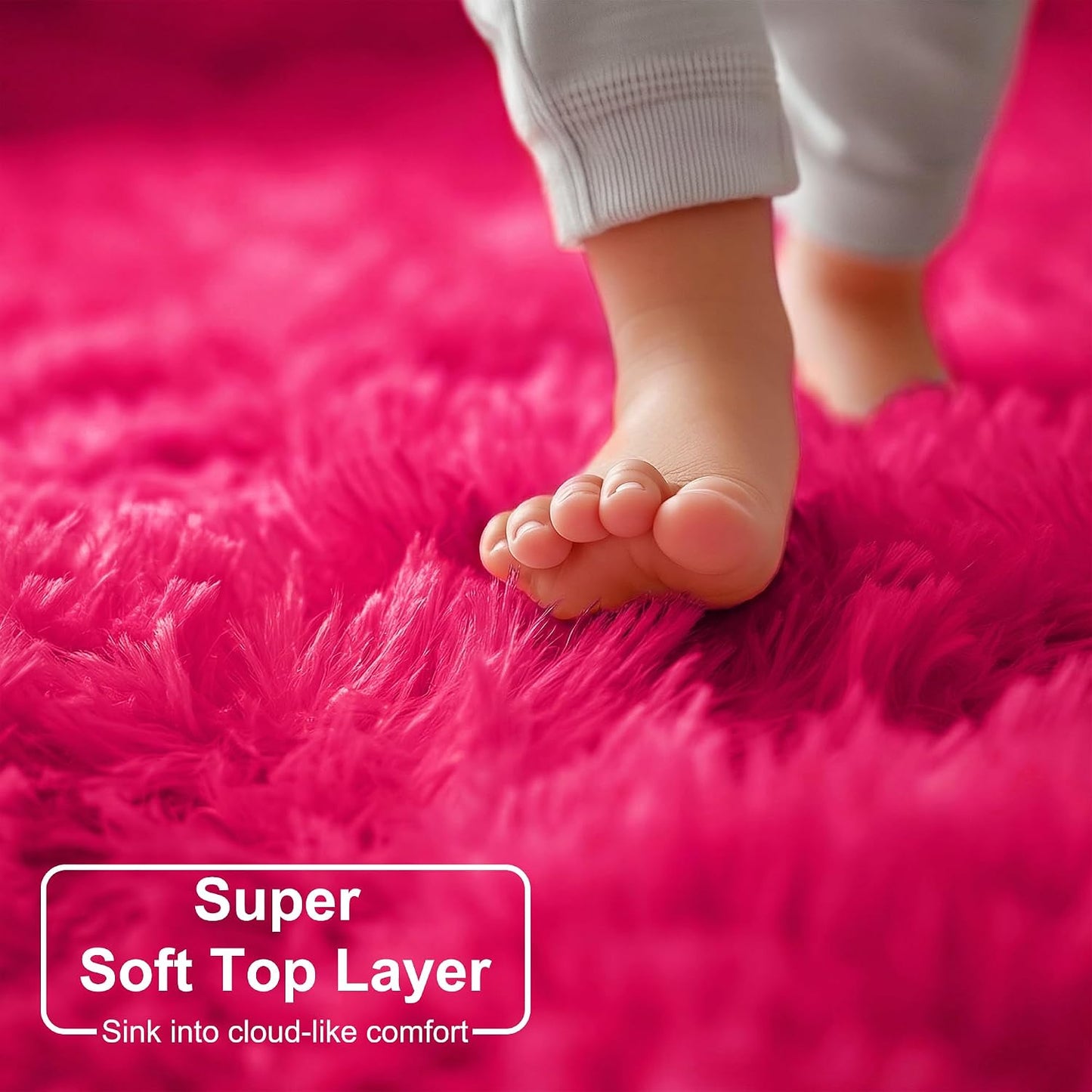 Hot Pink Fluffy Round Rug - 4Ft Cozy Plush Carpet for Girls' Bedrooms, Nurseries, and Playrooms | Perfect for Dorms and Classrooms | Cute Cutecore Aesthetic in Fuchsia Magenta