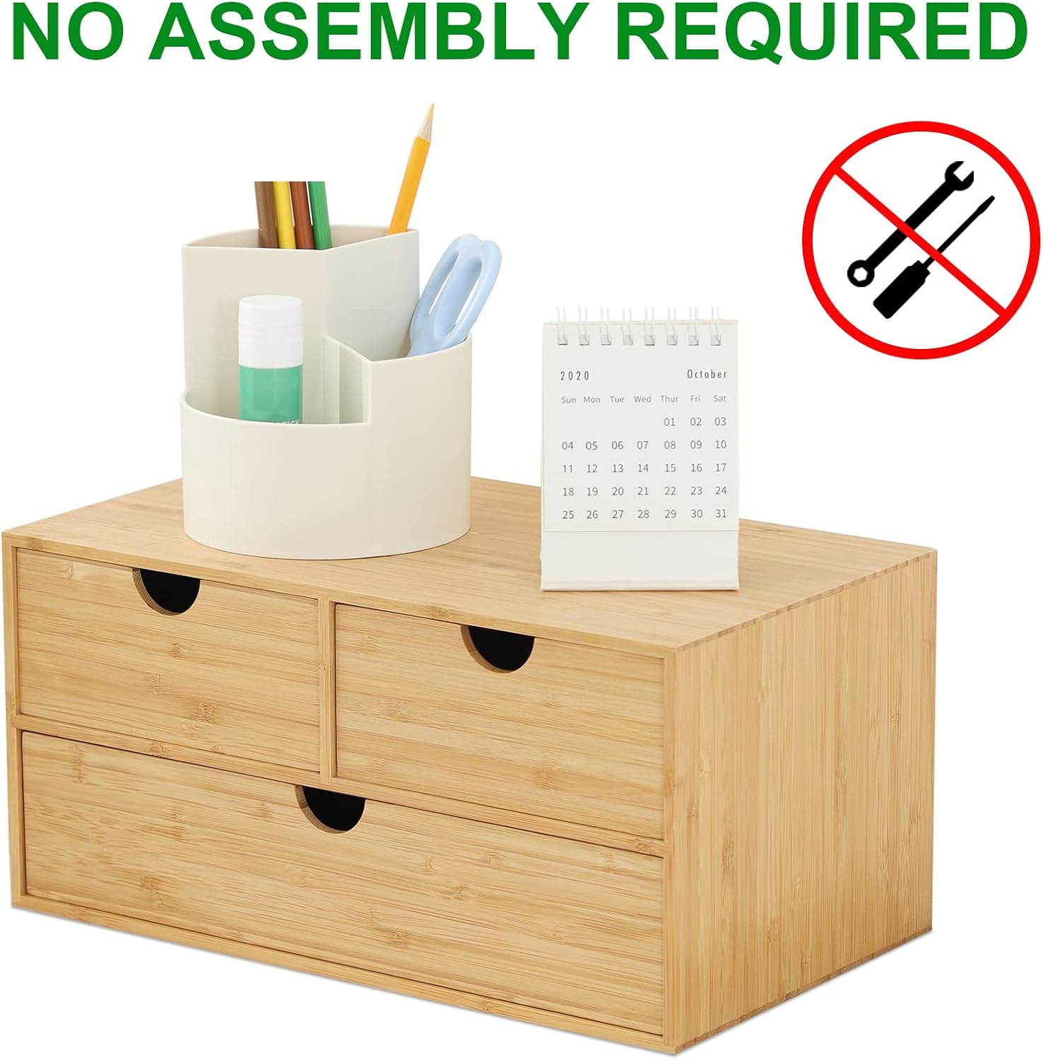 Elegant Bamboo Desk Organizer with 3 Drawers - Perfect for Office, Vanity & Bath Storage