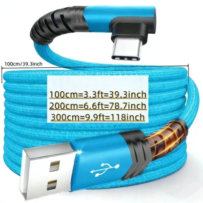 USB-C Cable 90 Degrees, USB a to USB-C Right Angle Design Nylon Braided Durable Fast Charging Cable for Iphone 16 Pro Max, Ipad Air 6, Huawei, Oppo and Xiaomi #GLOBAL PICKS