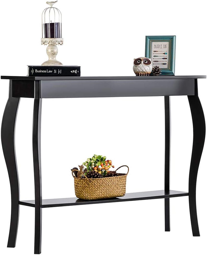 Stylish 39" Black Narrow Entryway Table with Storage Shelf - Elegant Console Table with Curved Legs for Living Room, Hallway, and Entryway