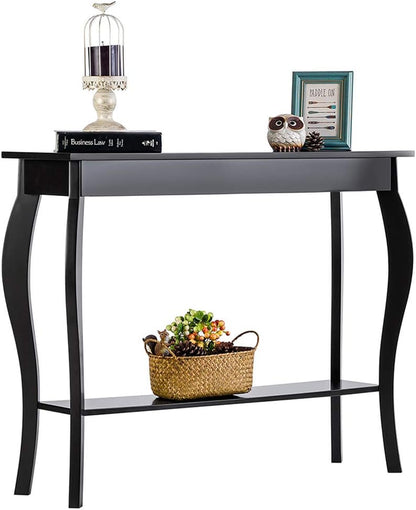 Stylish 39" Black Narrow Entryway Table with Storage Shelf - Elegant Console Table with Curved Legs for Living Room, Hallway, and Entryway