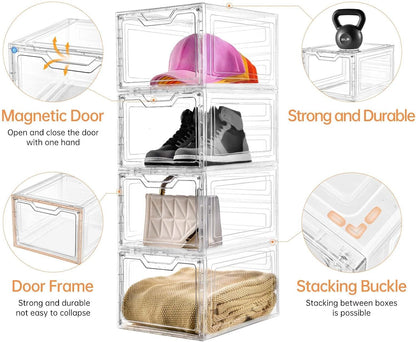 6 Pack Stackable Clear Storage Bins with Lids - 19 Qt Closet Organizers with Magnetic Doors for Clothes, Purses, and Crafts