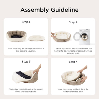 Cozy Round Dog & Cat Bed - 20" Washable Plush Pet Bed for Small Dogs & Indoor Cats, Anti-Slip Bottom, Easy to Clean, Camel Color
