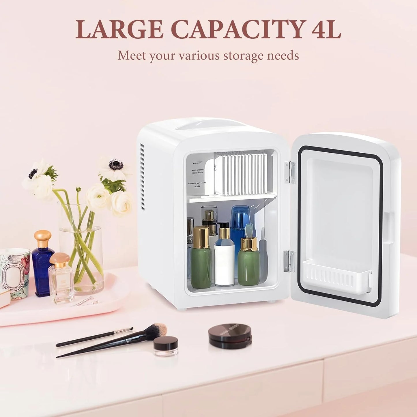 Compact 4L Mini Portable Fridge - Your Perfect Companion for Skincare, Beverages, and More - Ideal for Home, Dorm, Car & Office