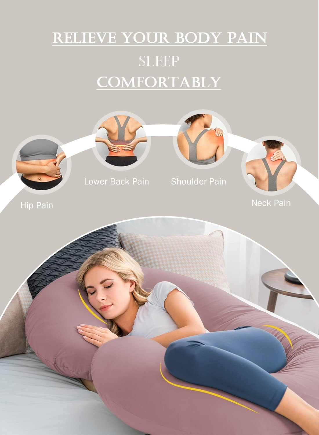 Ultimate Comfort Cooling Pregnancy Pillow - C Shaped Maternity Pillow with Soft Cotton Cover in Dark Pink