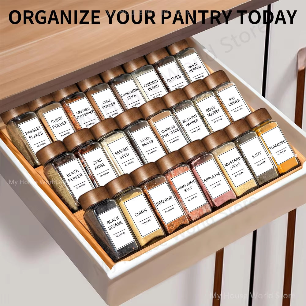 Stylish 13-Piece Glass Spice Jar Set with Bamboo Lids - 4oz Seasoning Organizers for a Neat Spice Rack