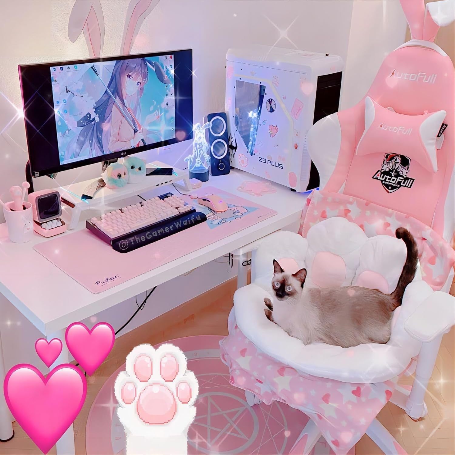 Adorable Cat Paw Cushion - Kawaii 31.4" x 27.5" Comfy Seat Pad for Gaming Chairs, Sofa & Office Decor - Cute White Floor Pillow