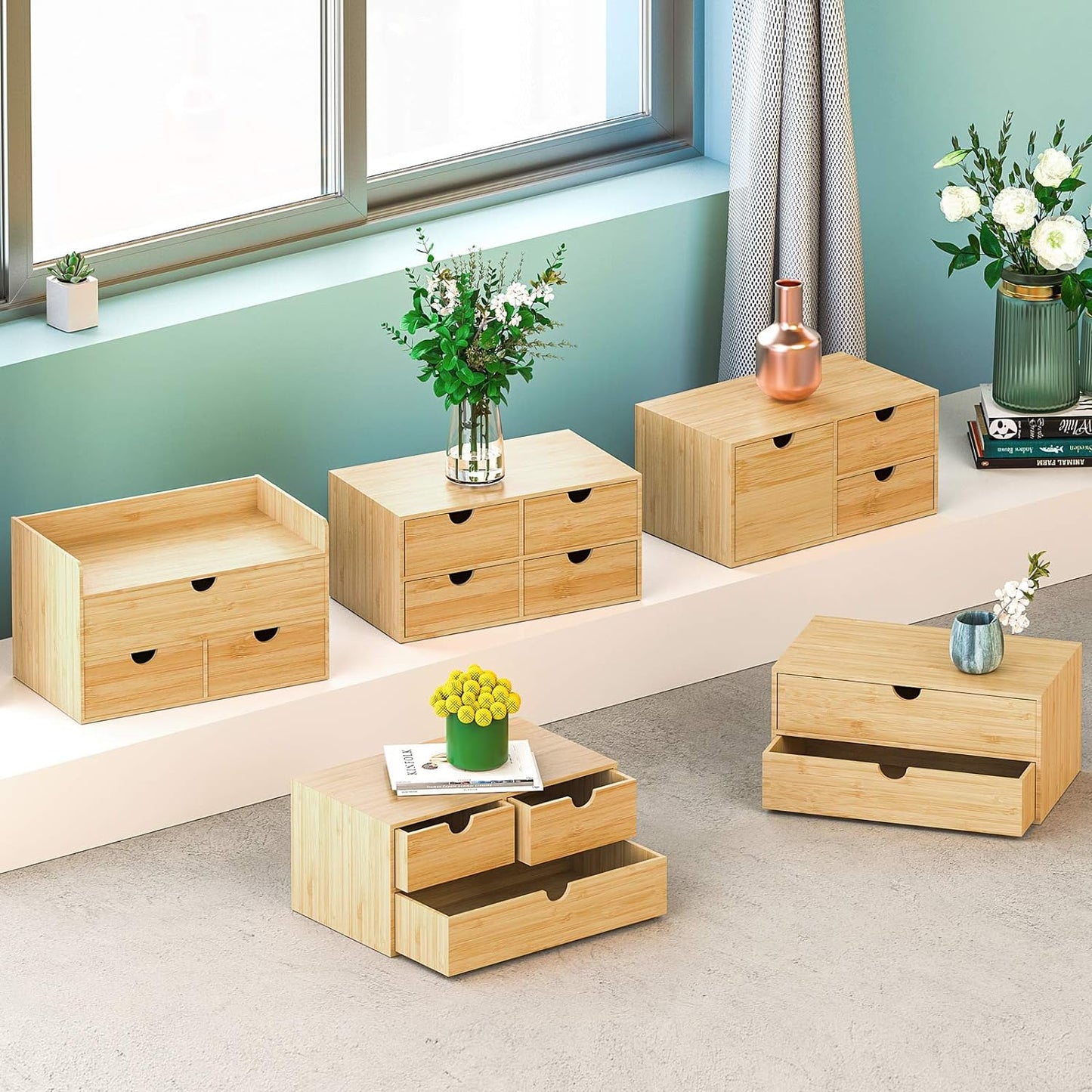 Elegant Bamboo Desk Organizer with 3 Drawers - Perfect for Office, Vanity & Bath Storage