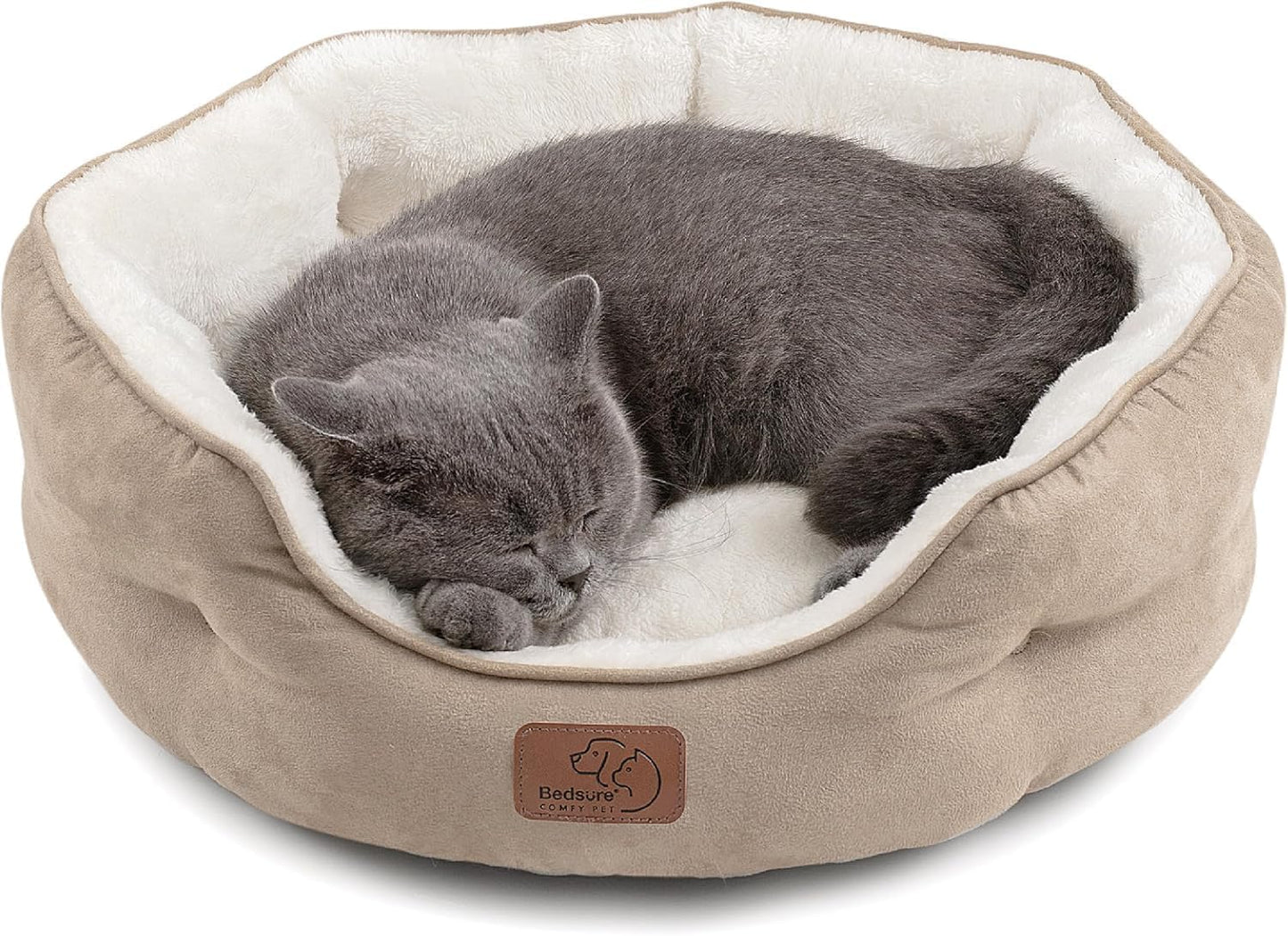 Cozy Round Dog & Cat Bed - 20" Washable Plush Pet Bed for Small Dogs & Indoor Cats, Anti-Slip Bottom, Easy to Clean, Camel Color