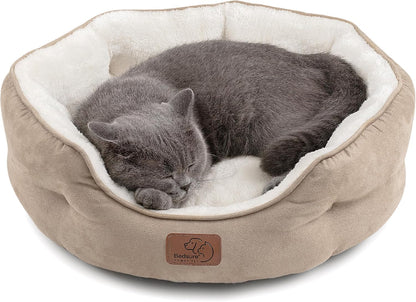 Cozy Round Dog & Cat Bed - 20" Washable Plush Pet Bed for Small Dogs & Indoor Cats, Anti-Slip Bottom, Easy to Clean, Camel Color