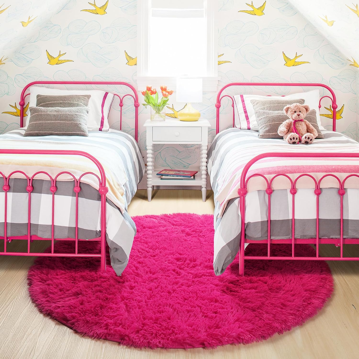 Hot Pink Fluffy Round Rug - 4Ft Cozy Plush Carpet for Girls' Bedrooms, Nurseries, and Playrooms | Perfect for Dorms and Classrooms | Cute Cutecore Aesthetic in Fuchsia Magenta