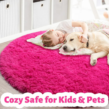 Hot Pink Fluffy Round Rug - 4Ft Cozy Plush Carpet for Girls' Bedrooms, Nurseries, and Playrooms | Perfect for Dorms and Classrooms | Cute Cutecore Aesthetic in Fuchsia Magenta