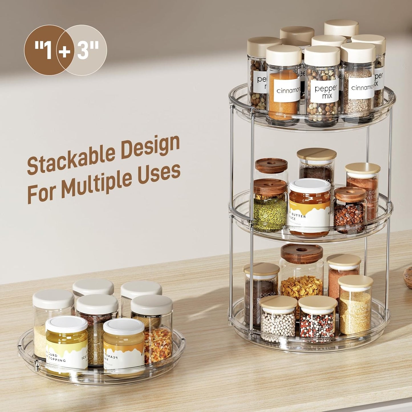 Maximize Your Space with the 2 Tier Lazy Susan Turntable Organizer - Perfect for Spices, Kitchen, Bathroom, and More!