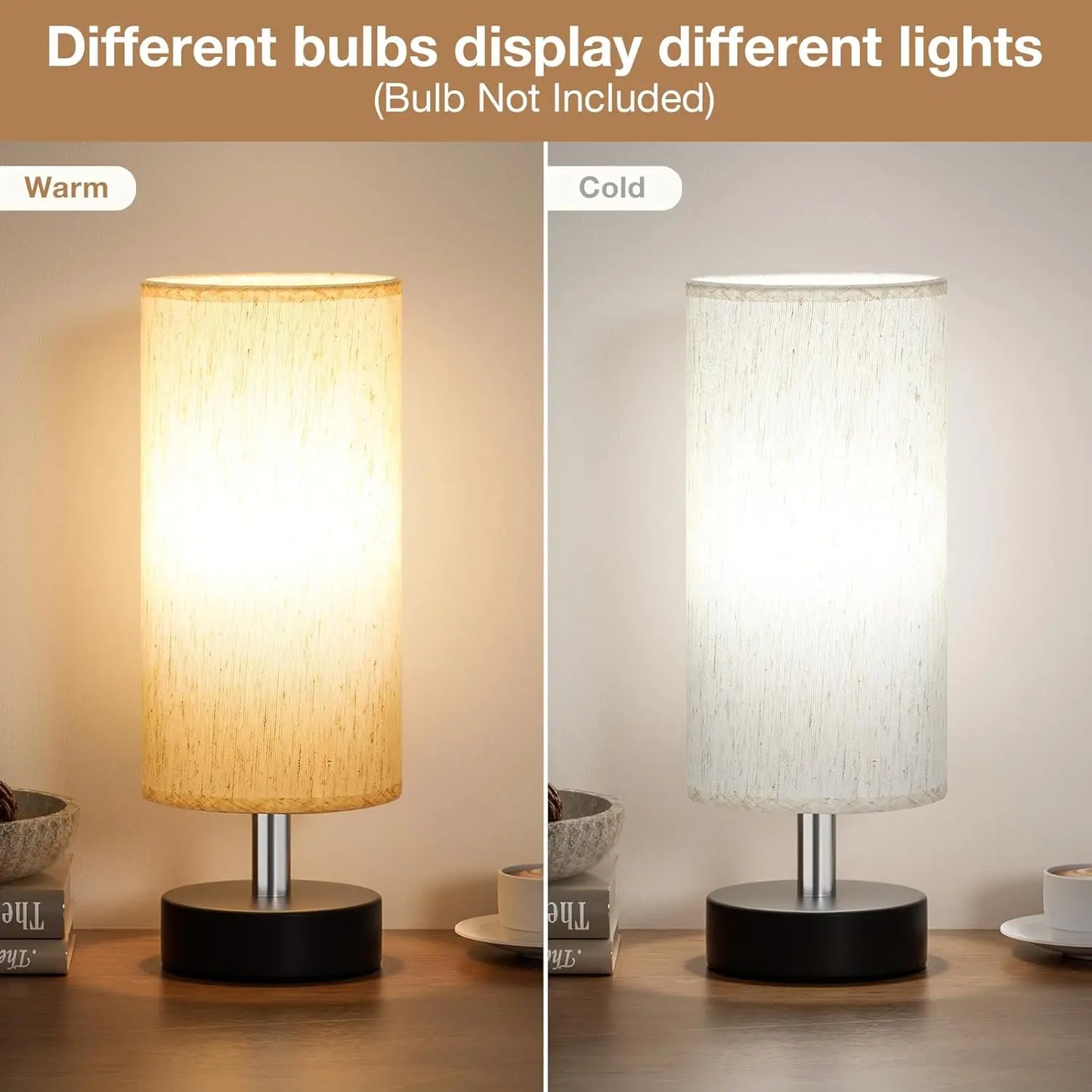 Set of Two Minimalist Small Table Lamps for Bedroom, Nightstands, Desks, and Living Areas