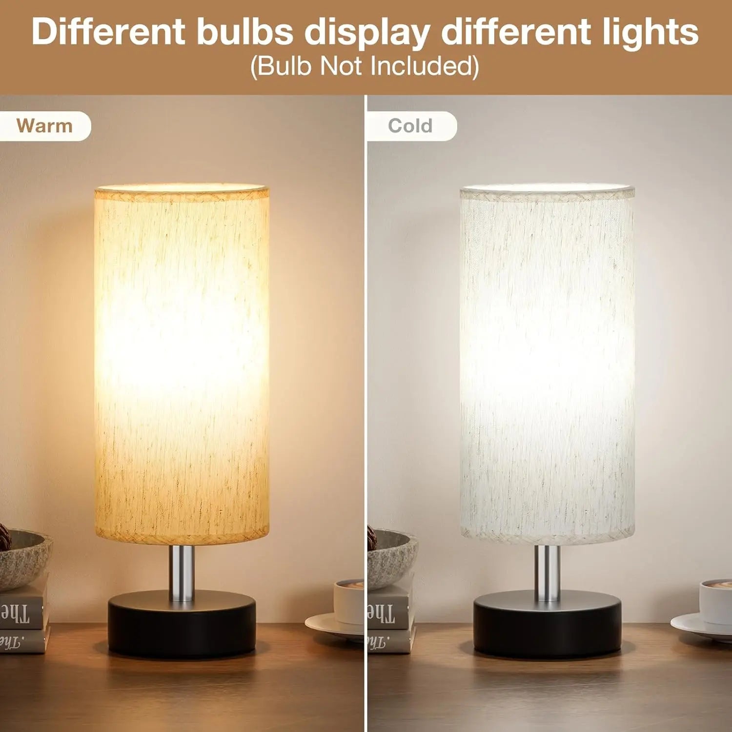 Set of Two Minimalist Small Table Lamps for Bedroom, Nightstands, Desks, and Living Areas