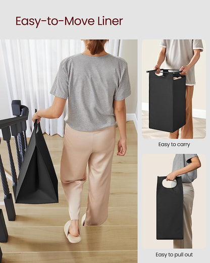Stylish VASAGLE Laundry Hamper with 3 Removable Bags, Metal Frame & Shelf - 40L Capacity, Ink Black & Rustic Brown