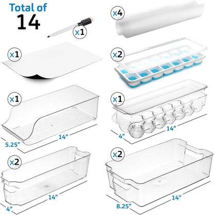 14-Piece Stackable Clear Fridge Organizer Bins - Acrylic Refrigerator and Freezer Storage Solution