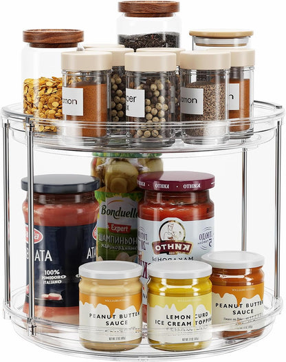 Maximize Your Space with the 2 Tier Lazy Susan Turntable Organizer - Perfect for Spices, Kitchen, Bathroom, and More!