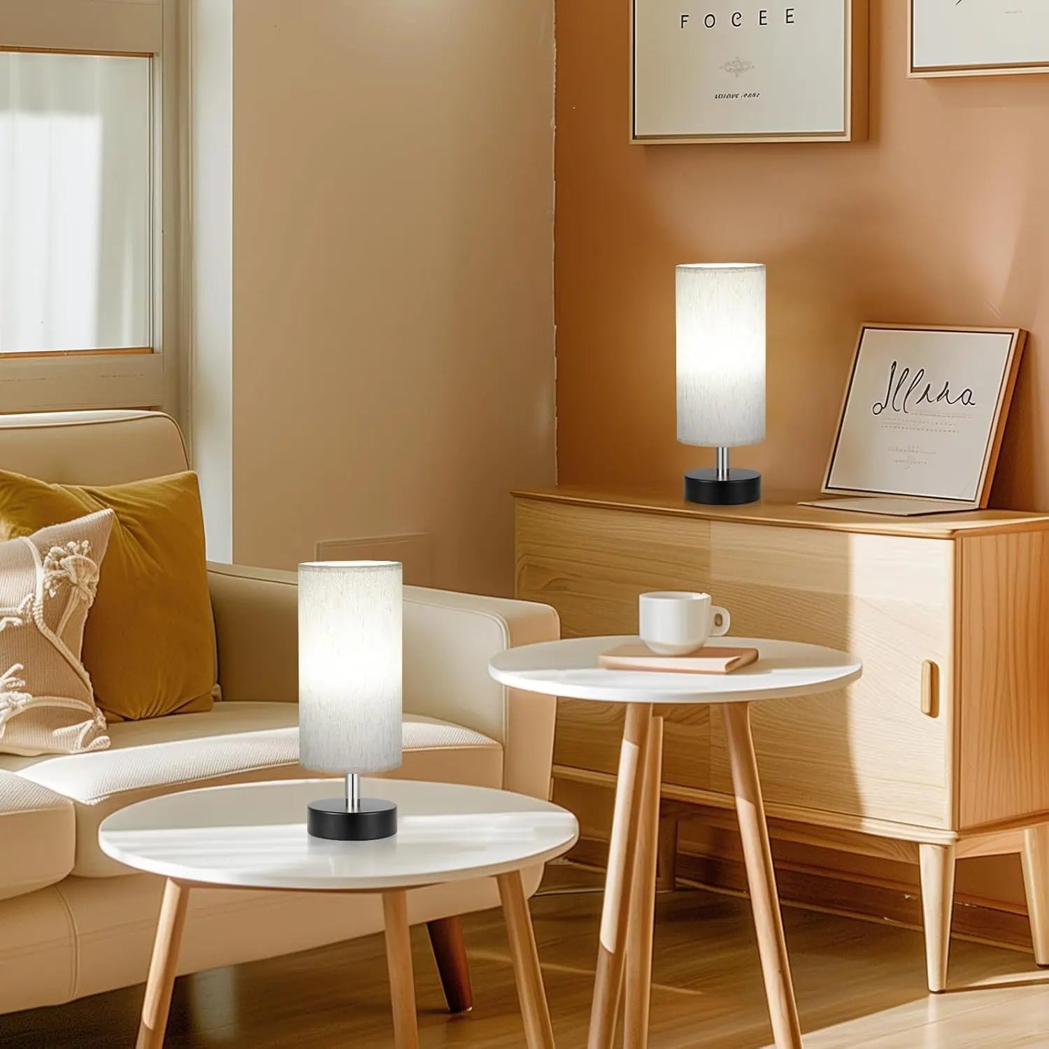 Set of Two Minimalist Small Table Lamps for Bedroom, Nightstands, Desks, and Living Areas