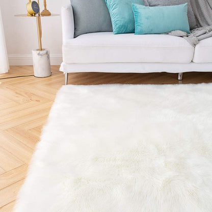 Luxurious 6X9 White Shaggy Faux Sheepskin Area Rug - Soft, Fluffy Non-Slip Carpet for Bedroom, Living Room, and Nursery