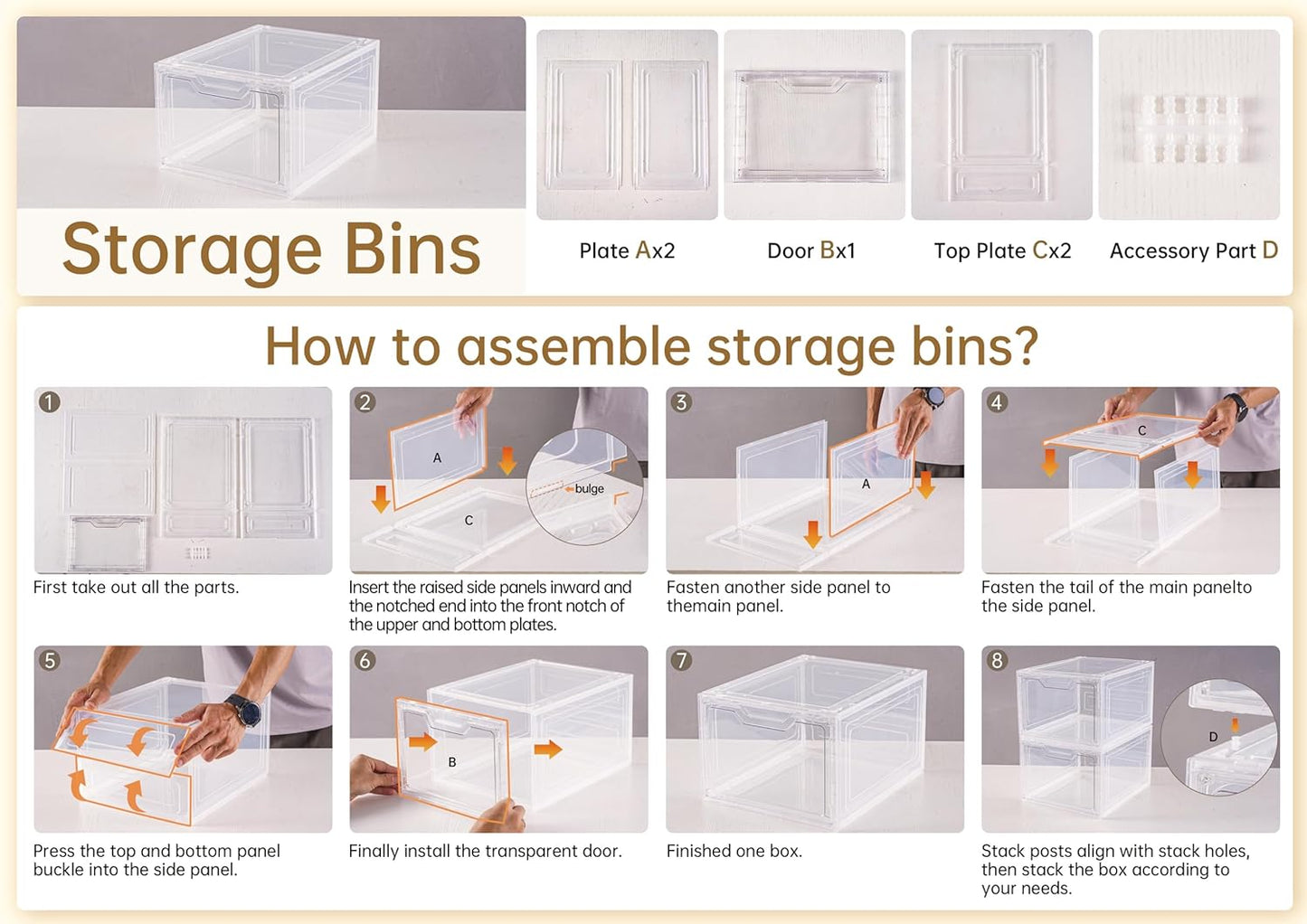 6 Pack Stackable Clear Storage Bins with Lids - 19 Qt Closet Organizers with Magnetic Doors for Clothes, Purses, and Crafts